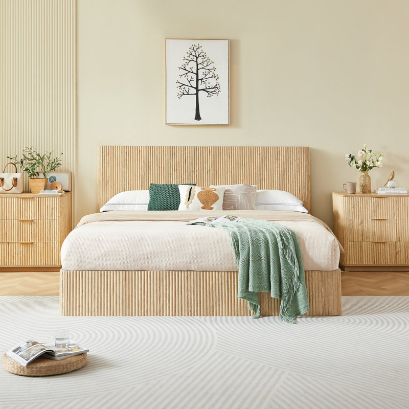 Lift Storage Bed Frame With Wingback,No Box Spring Needed, King, Oak
