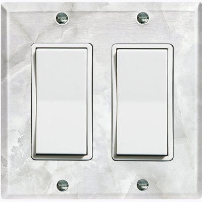 Metal Light Switch Plate Outlet Cover (Marble Grey Print 4  - Double Rocker)