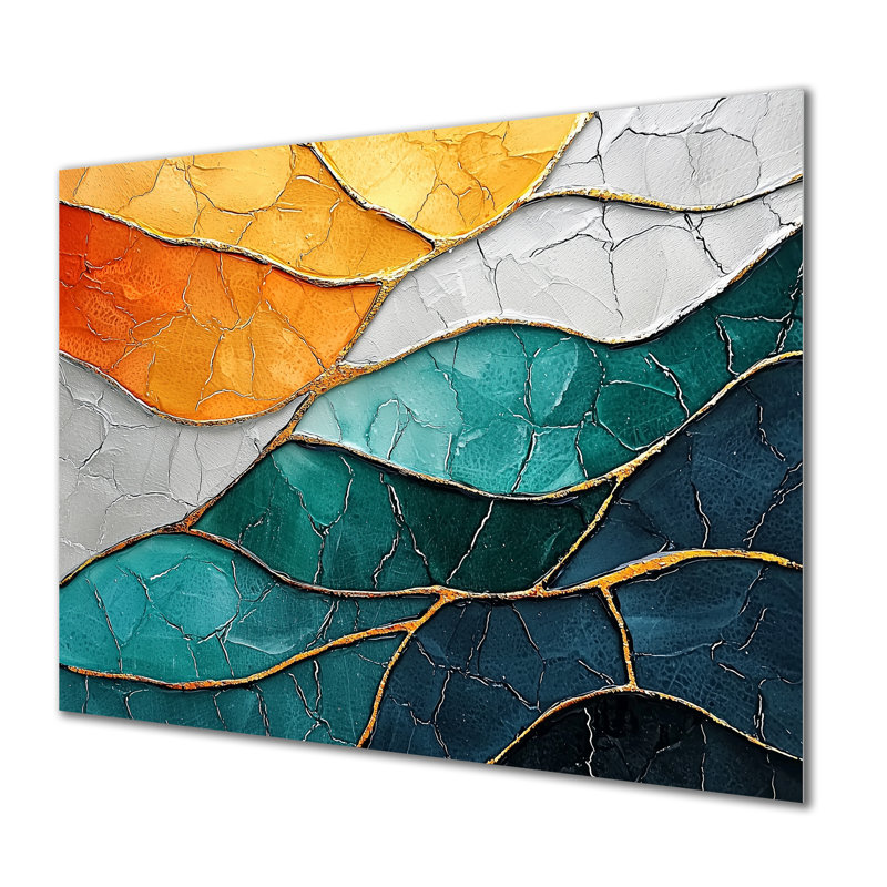Emerald and Orange Dance Of Biomorphism I - Art mural abstrait en métal, impression sur métal Biomorphism
