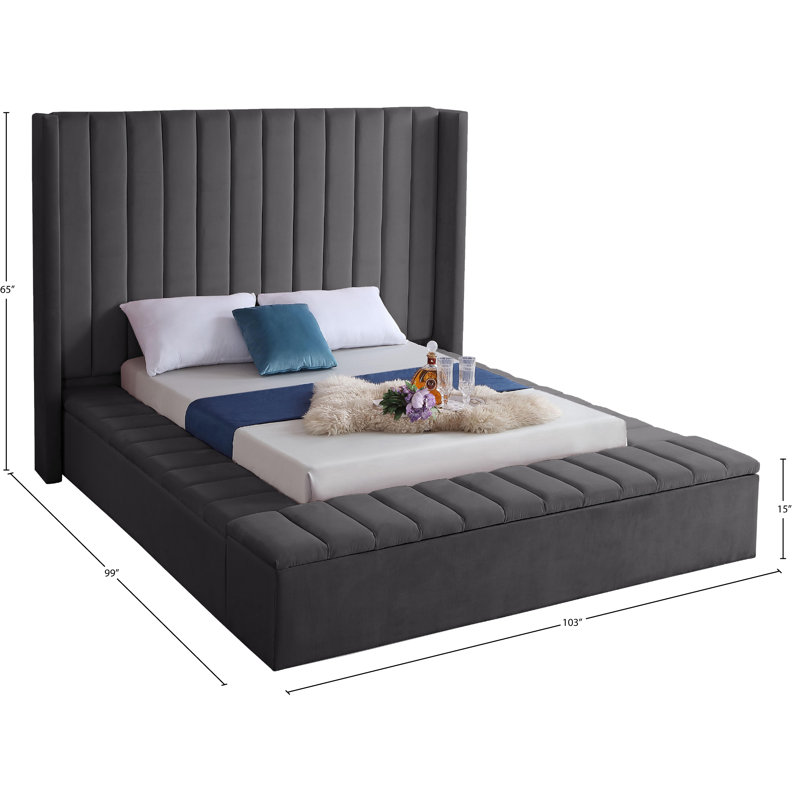 Rick Upholstered Wingback Bed, King, Grey Velvet