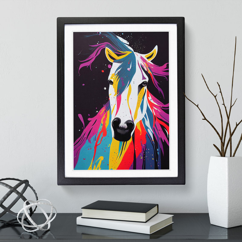 Horse Paint Splash No.4 Abstract - Single Picture Frame Painting, Black, 64cm H x 46cm W x 2cm D
