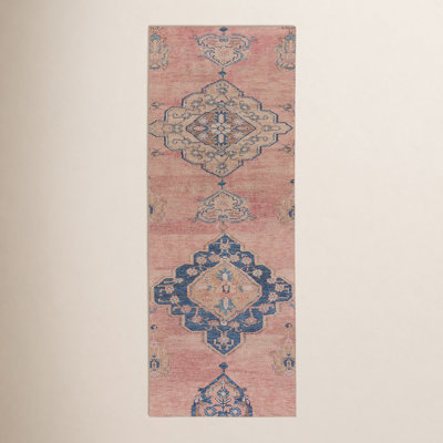 Davin Pink Blue Washable Oriental Rug