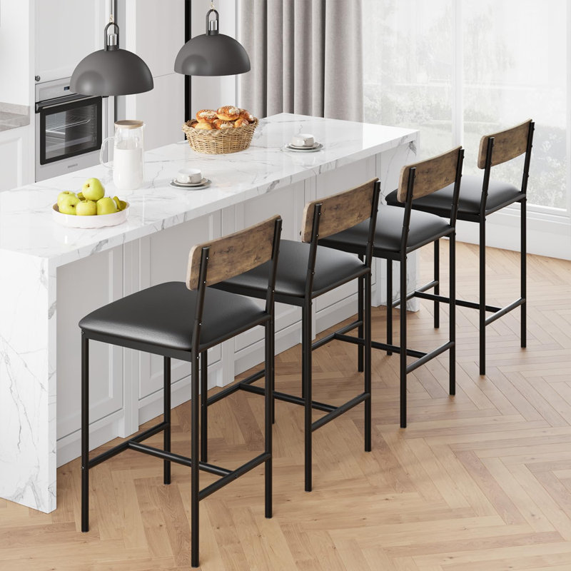 Chaises de bar rembourrées 25,5 pouces avec dossier, 4, Brun rétro