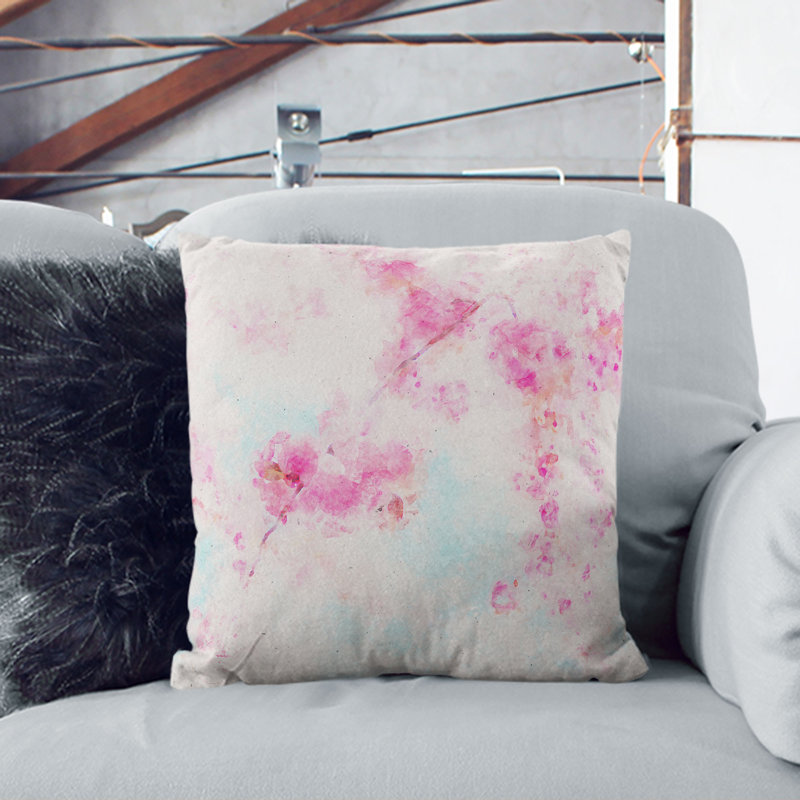 Cherry Blossom Tree in Spring Watercolour Cushion with Filling, Black, 55cm H x 55cm W x 20cm D