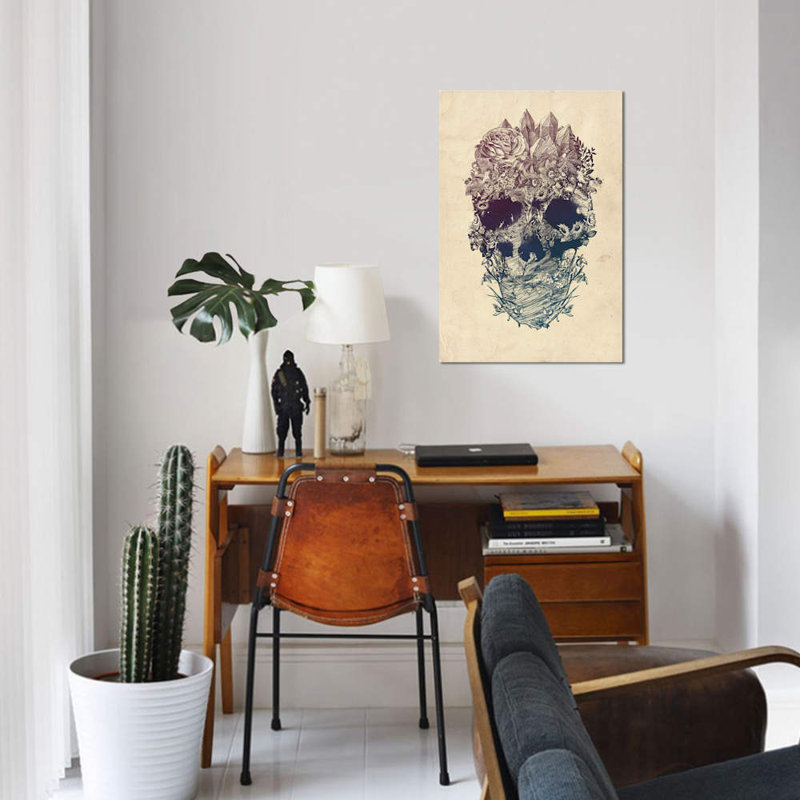 « crâne floral » par ali gulec, reproduction d’impression sur toile tendue, H 60 po x l 40po x P 1,5 po, Pas de tapis