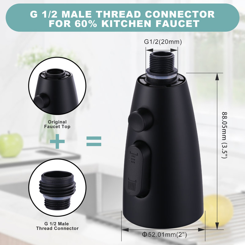 1/2 po Robinet de cuisine rétractable à 3 fonctions avec 9 adaptateurs, Noir mat