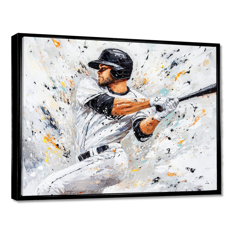 Baseball Player Action III - Sport Baseball Wall Art, Noir, Impression dans un cadre flottant sans passe-parto