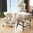 Single Beige Flower III - Velvet Upholstered Farmhouse Slipper Chair, Rustic Floral Accent Chair