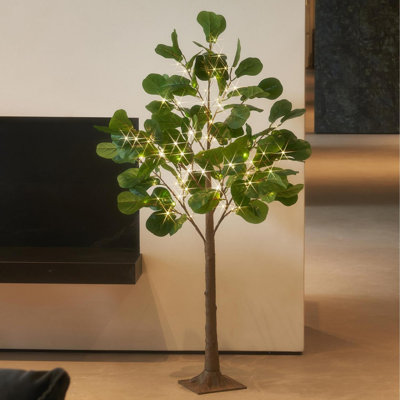Figuier de figuier illuminé 102 lumières de fée à DEL, arbre de verdure artificielle avec lumières pour la maison foyer, salon, décoration de printemps à l'intérieur
