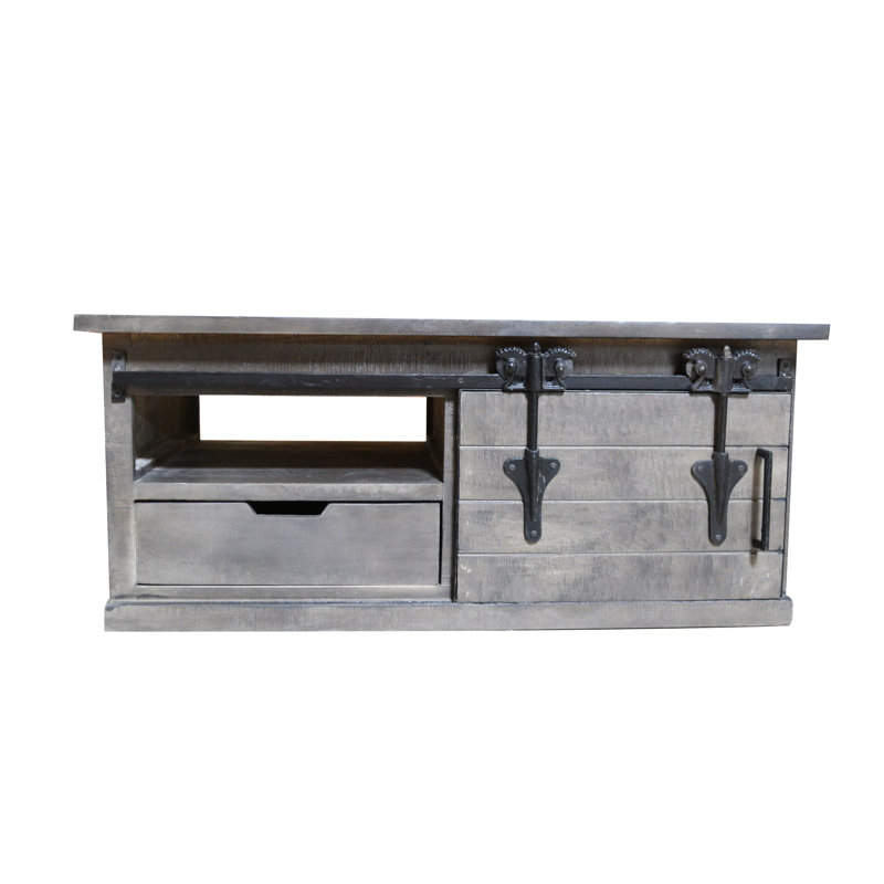 Table basse coulissante avec porte de grange, Gris