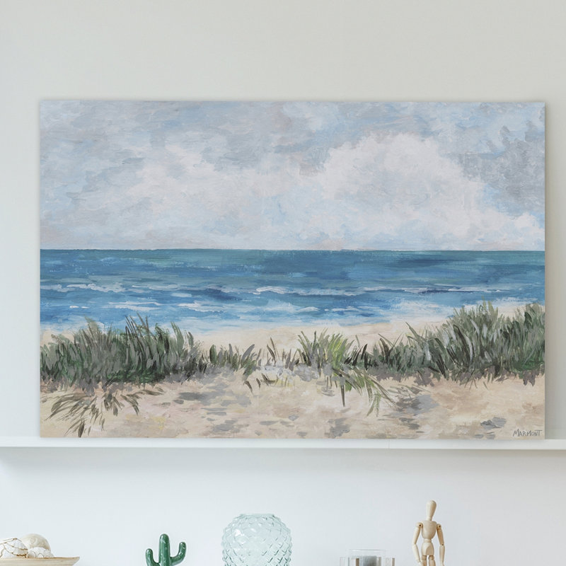 Serene Blue Ocean and Tan Beach Landscape Canvas Art