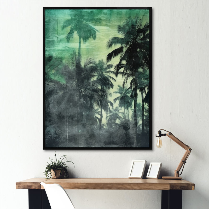 Palmier monochrome paradisiaque III, H 32 po x l 24 po x P 1 po, Cadre flottant noir