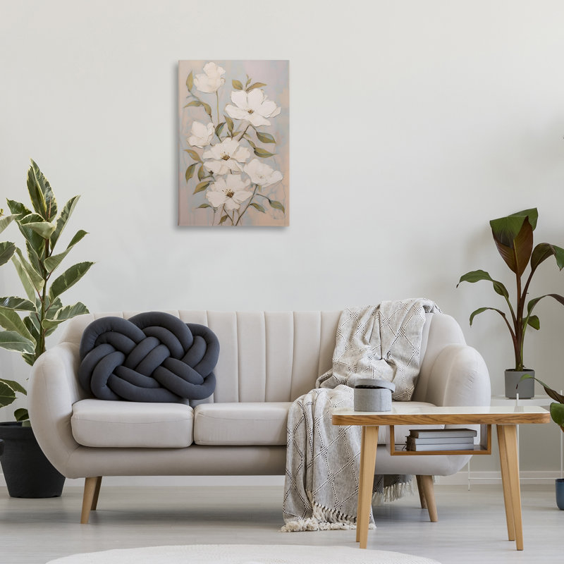 "Pearly White Flowers", art mural sur toile par Petals Prints Design, H 30 po x l 20 po