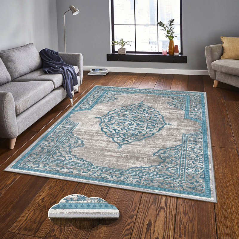 Stylish Woven Carpet, 4 x 6 Feet, 100% Polyester | Antibacterial, 3D Digital Printing, Non-Slip PVC Felt Dot Underside | Machine Washable, 0.4 in Pile Height, Perfect for Living Room & Bedroom Decor