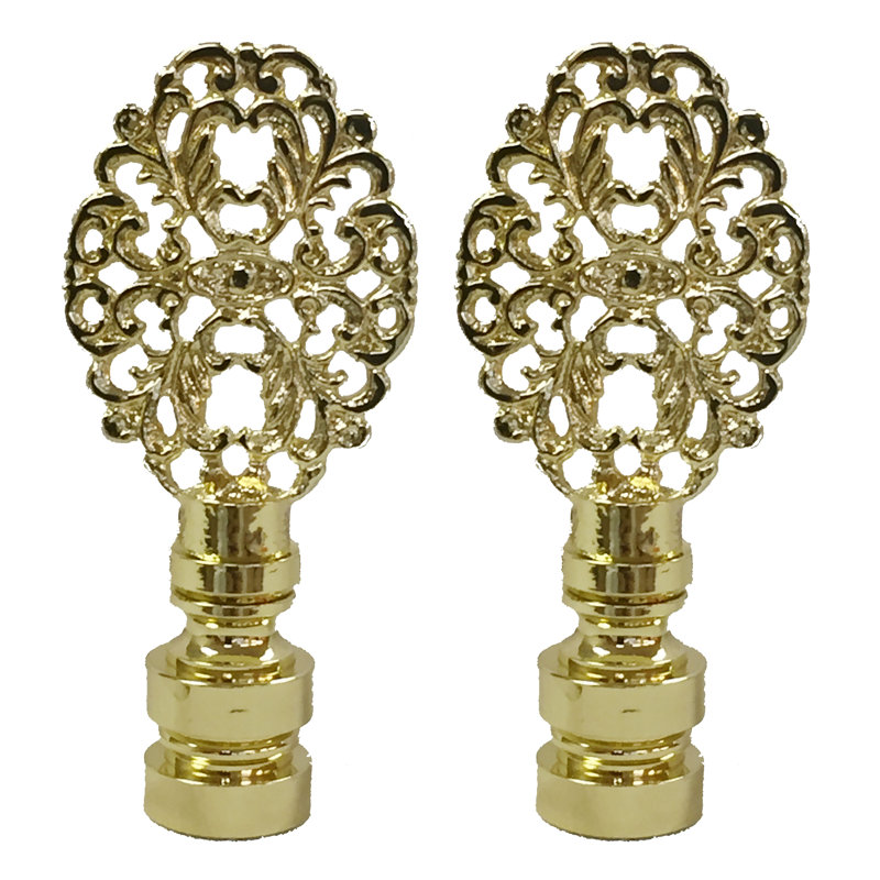 Oval Filigree Lamp Finial, Polished Brass