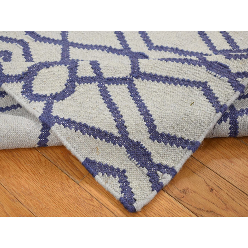 Tapis de couloir réversible en laine tissé à la main 2 pi 6 po x 6 pi bleu 9300E28587334A83ADF2E6EEDF116326