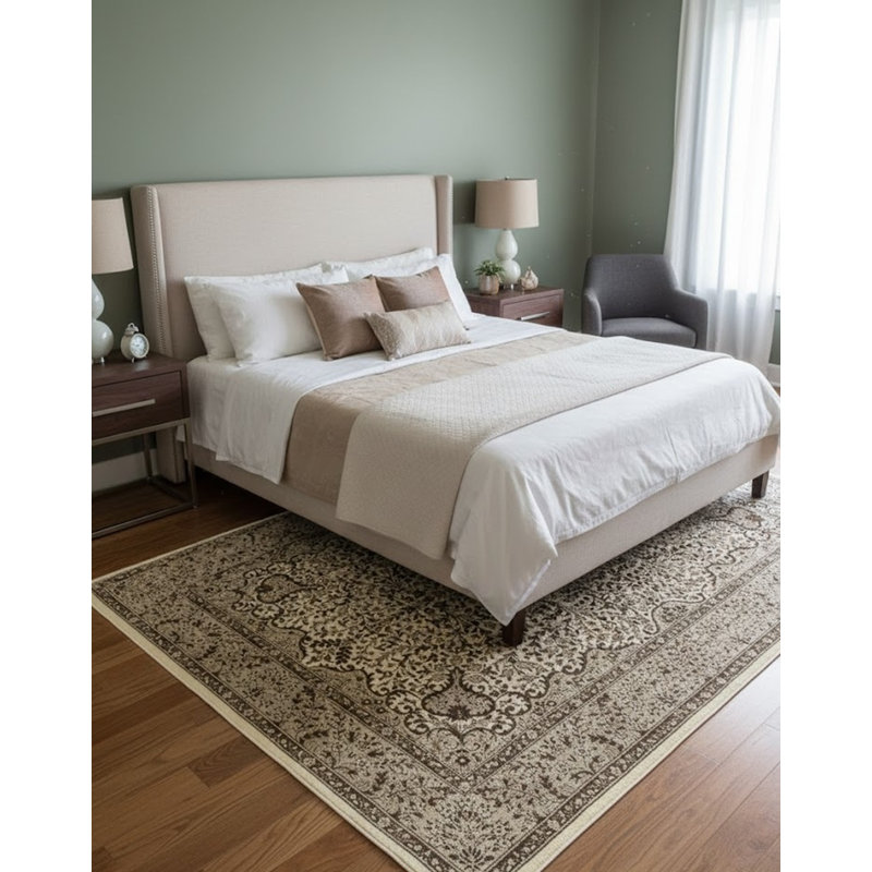 Tapis oriental gris / beige en laine noué à la main 5 pi 4 po x 7 pi 8 po Porcia