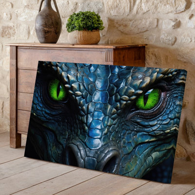 Canvas A Close Up Portrait Of A Dragon S Face Featuring Wall Art Large Luminous Green Eyes That Dominate The Image Set Against Canvas Wall Art