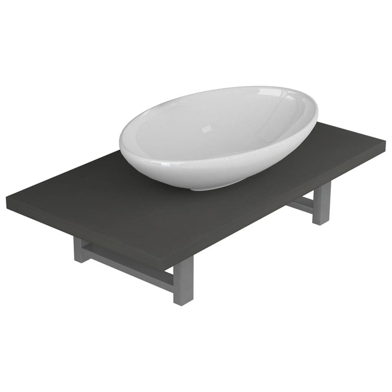 Prestia 600mm Single Bathroom Vanity with Vessel Ceramic Basin, White, Grey