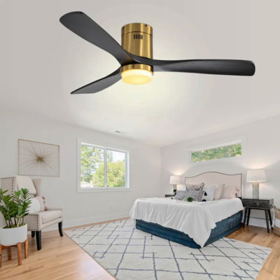 Ventilateur de plafond encastré de 52 pouces avec 3 pales en bois massif, télécommande, moteur à courant continu réversible pour le salon