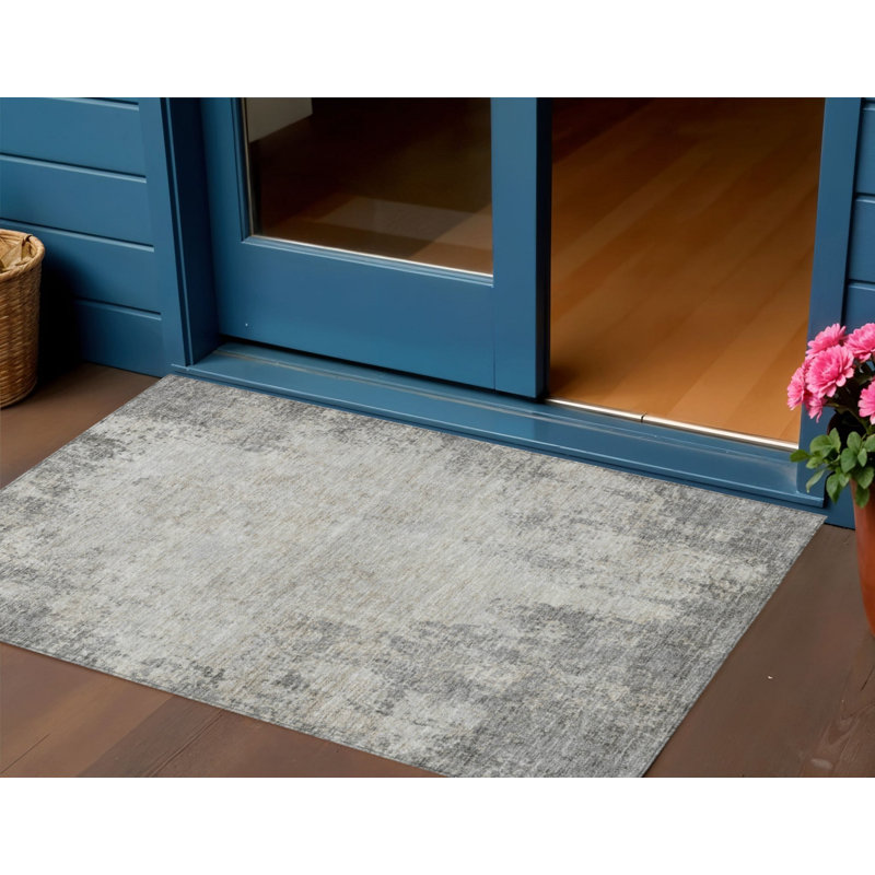 3' X 5' Gray And Ivory Abstract Washable Indoor Outdoor Area Rug