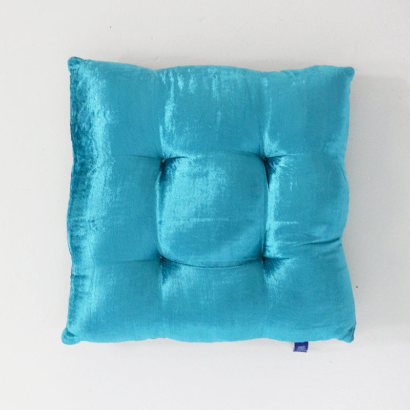 Kara Square Velvet Pillow Cover & Insert, 16" x 16", Turquoise
