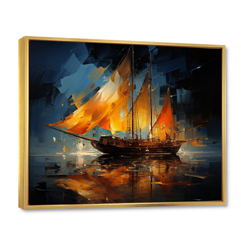 Boat Abstract Maritime Symphony II - Boat Wall Art Living Room, H 30 po x l 40 po x P 1,5 po, Cadre flottant doré