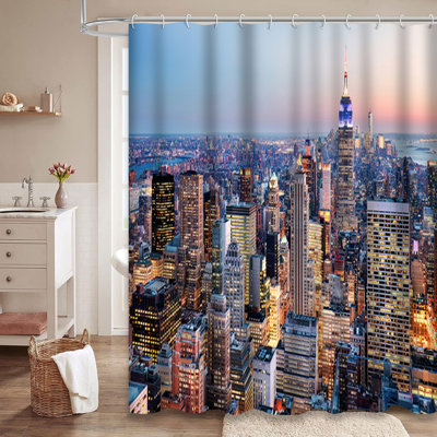 Manhattan New York City Skyline Skyscrapers Shower Curtain with 12 Hooks