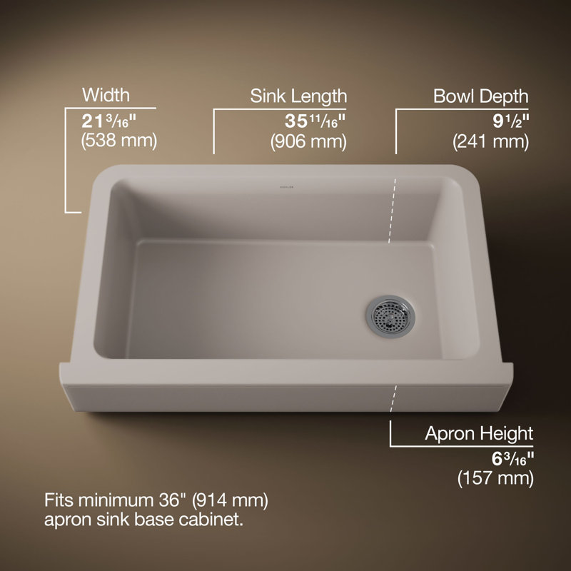 Cairn Undermount Single-Bowl Farmhouse Kitchen Sink, Matte Taupe