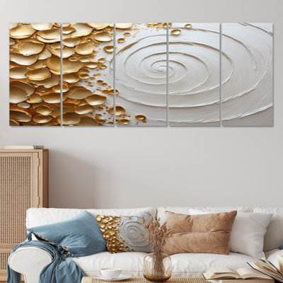 Ensemble de salon art mural blanc et or rose Vortex Love II - spirales abstraites