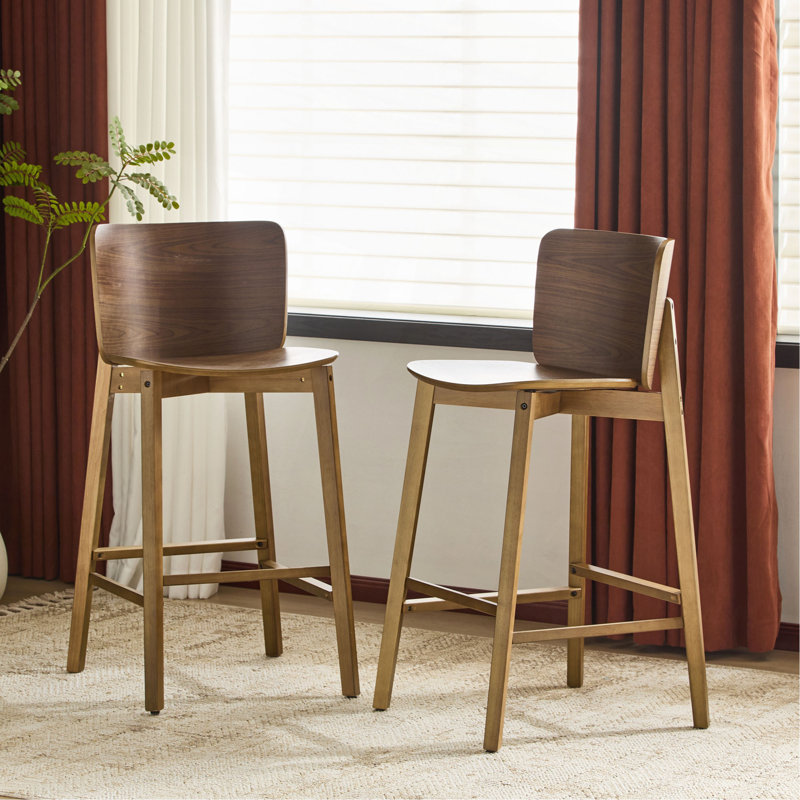 Tabouret de bar d'intérieur en bois, finition noyer, ensemble de 2