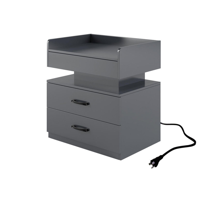 1 Set Nightstand with Adjustable LED Strip Light, 2-drawers, Large Storage Space, Suitable for Bedside Table, Coffee Table, Sofa Side Table or End Table for Study Desk