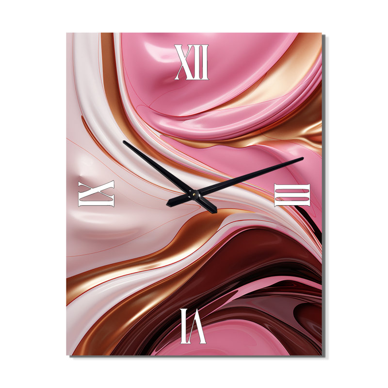 Liquide rose et or succulent Glam Art Alchimie VII - formes abstraites très grandes horloges murales, Grand
