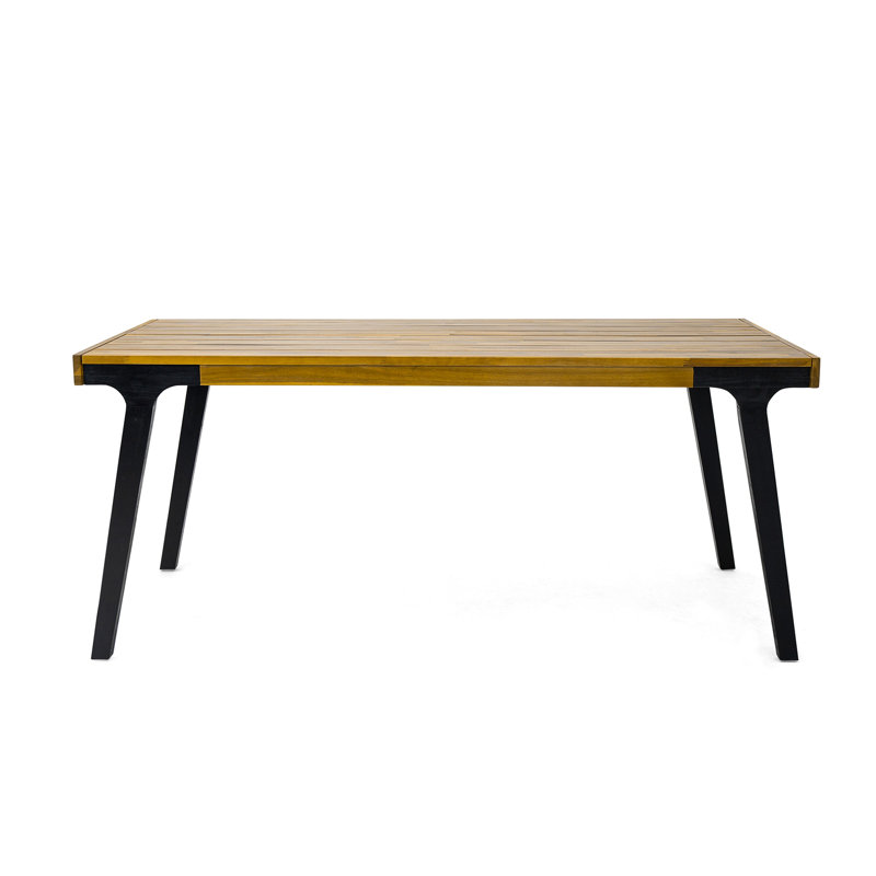 Table de salle à manger d'extérieur Sheldon, bois brun rectangulaire de 69 pouces, noir