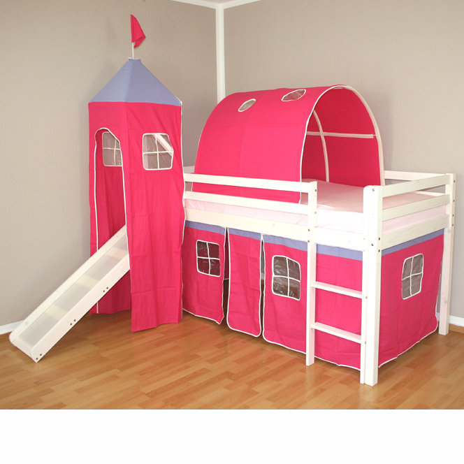Kids Loft Bed, Pink and red