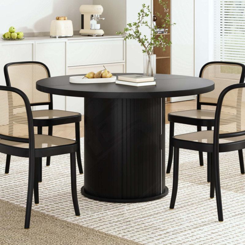 Round Dining Table For 4 People, Small Wood Kitchen Table With Sturdy Metal Base, Modern Round Dinner Table For Dining Room, Easy Assembly