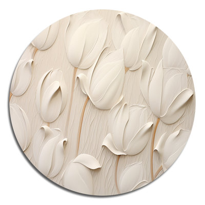 Minimalisme, tulipes blanches symphoniques - art floral rond en métal
