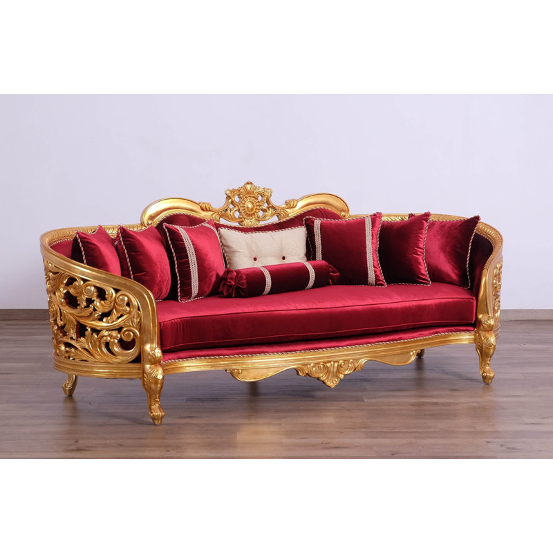 Canapé à accoudoirs carrés avec coussins réversibles 104 po Saltford, Velours rouge bourgogne