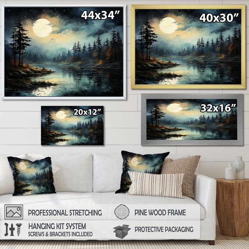 Magical Forest Moons Melody - Minimalisme, art mural, H 30 po x l 40 po x P 1,5 po, Cadre flottant blanc