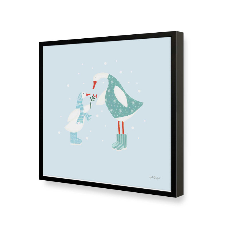 «Ducks in the Snow II» par Yvette St. Amant, reproduction d'art, H 12 po x l 12 po, Noir
