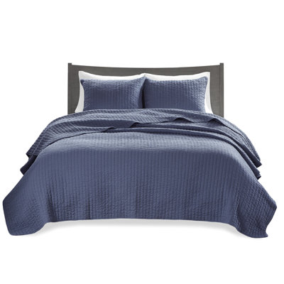 3 Piece Navy King/ King Quilt - Reversible With Microfiber And Cotton Filled Foundation Soft