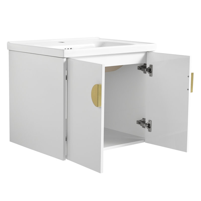 Meuble-lavabo mural 24 po avec lavabo mural 24 po à fermeture douce, Blanc, H 20,32 po x l 23,09 po x P 18,93 po