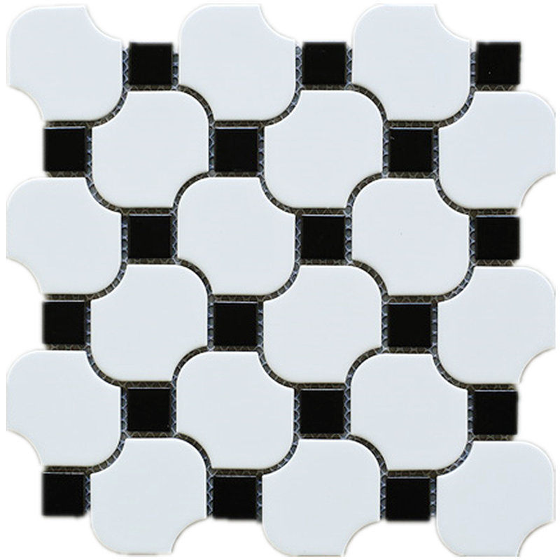 Supreme Tile Porcetile Dot 10.52 in. x 10.52 in. Geometric Matte Porcelain Mosaic Wall and Floor Tile, White/Black