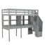 Structure de lit mezzanine avec escalier de rangement, double bureau et tablettes
