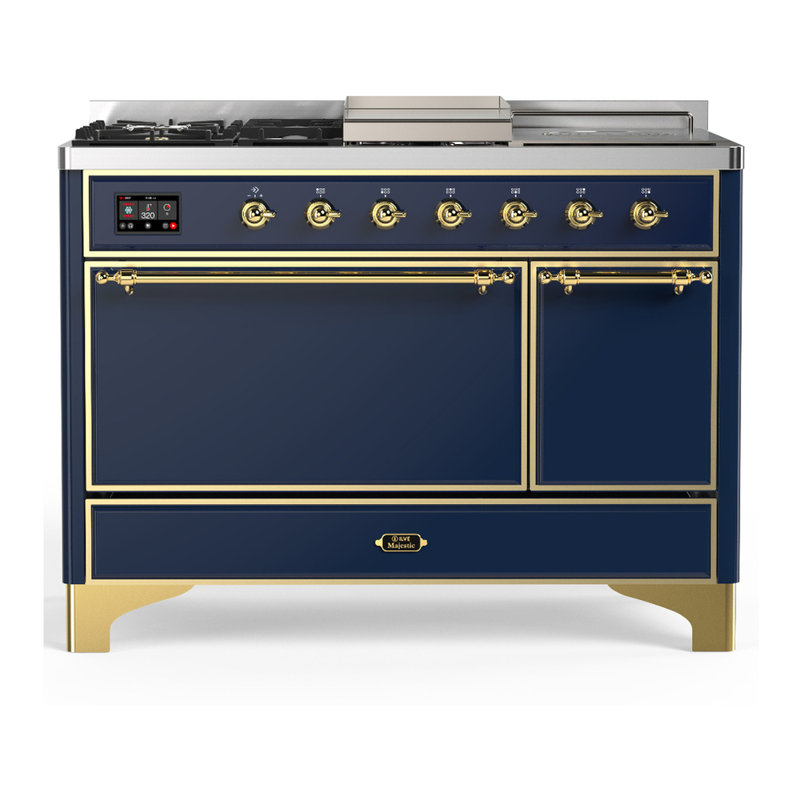 Majestic III Series 48 Inch Dual Fuel Range with 5 Sealed Burners, Griddle, Frenchtop in Burgundy (Natural Gas, Chrome Trim)
