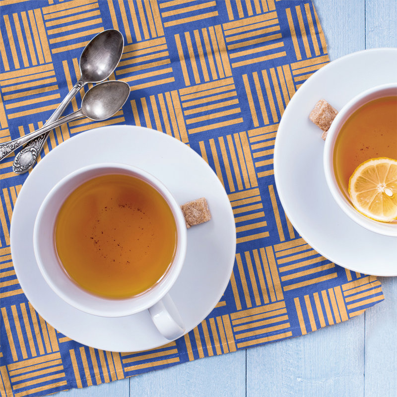 Jaya Tea Towel Kitchen Towel, Blue Lotus/Orange, Poly Twill