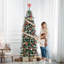 Arbre de Noël 6 pi / 7,5 pi / 9 pi / 12 pi - Arbre artificiel mince givré pré-éclairé avec pomme de pin, décoration de Noël pour arbre de Noël compact-1584682369