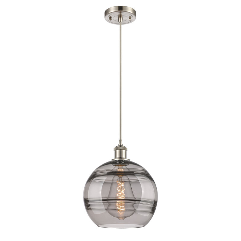 Luminaire suspendu 1 lumière Ballston Natick, H 11,63 po x l 10 po x P 10 po, Gris fumée clair, Nickel satiné brossé