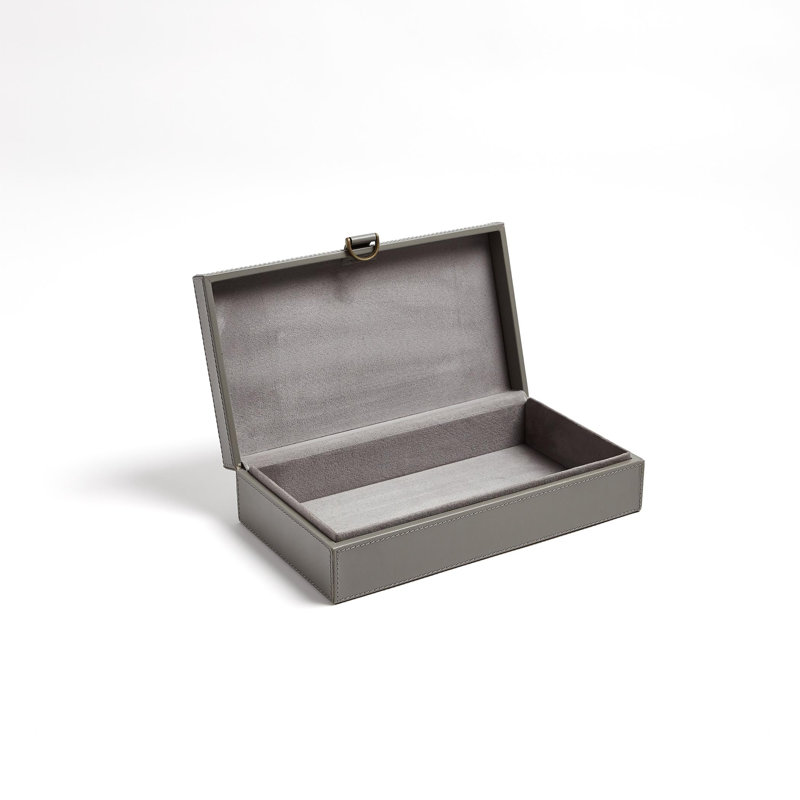 Marbled Leather D Ring Box, Gray, 3.25" H x 5.75" W x 10" D