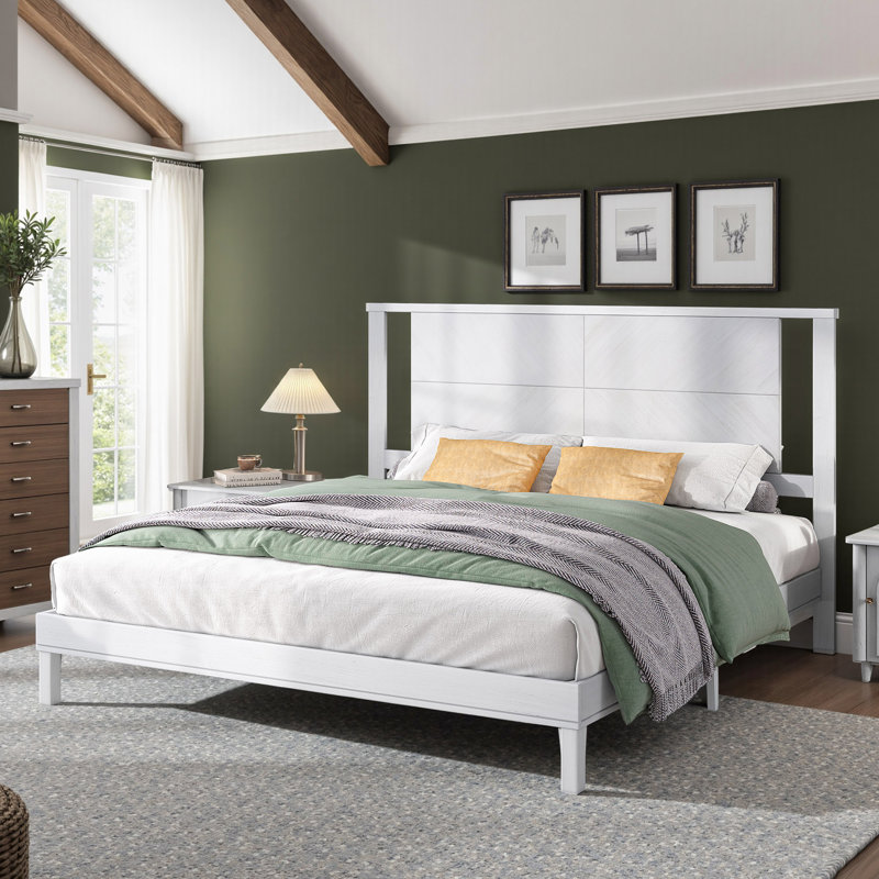Structure de lit Mid-Century, Blanc, Queen